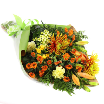 Golden Ember - Embrace the glow of Autumn with this stunning bouquet of seasonal blooms and fillers. Presented in beautiful wrapping, it brings a touch of nature's beauty to any space.