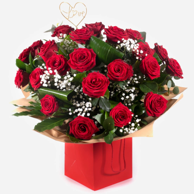 Ace of Hearts - Two dozen gorgeous red roses with peppering of gyp and greenery. The definitive star of the show when it comes to flowers for loved ones.